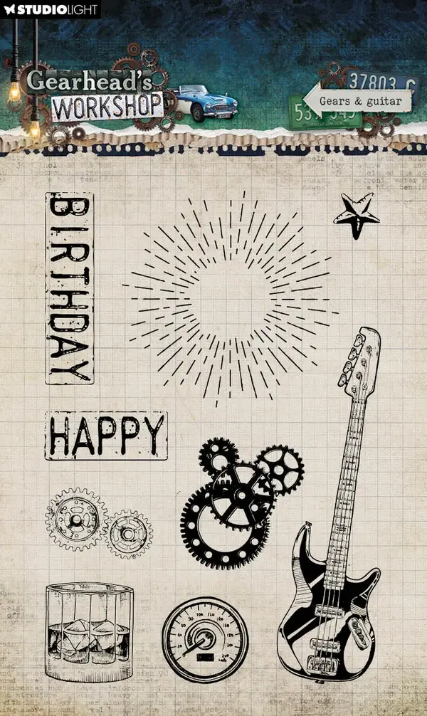 STUDIOLIGHT STUDIOLIGHT GEARHEAD'S WORKSHOP GEARS & GUITAR CLEAR STAMP SET