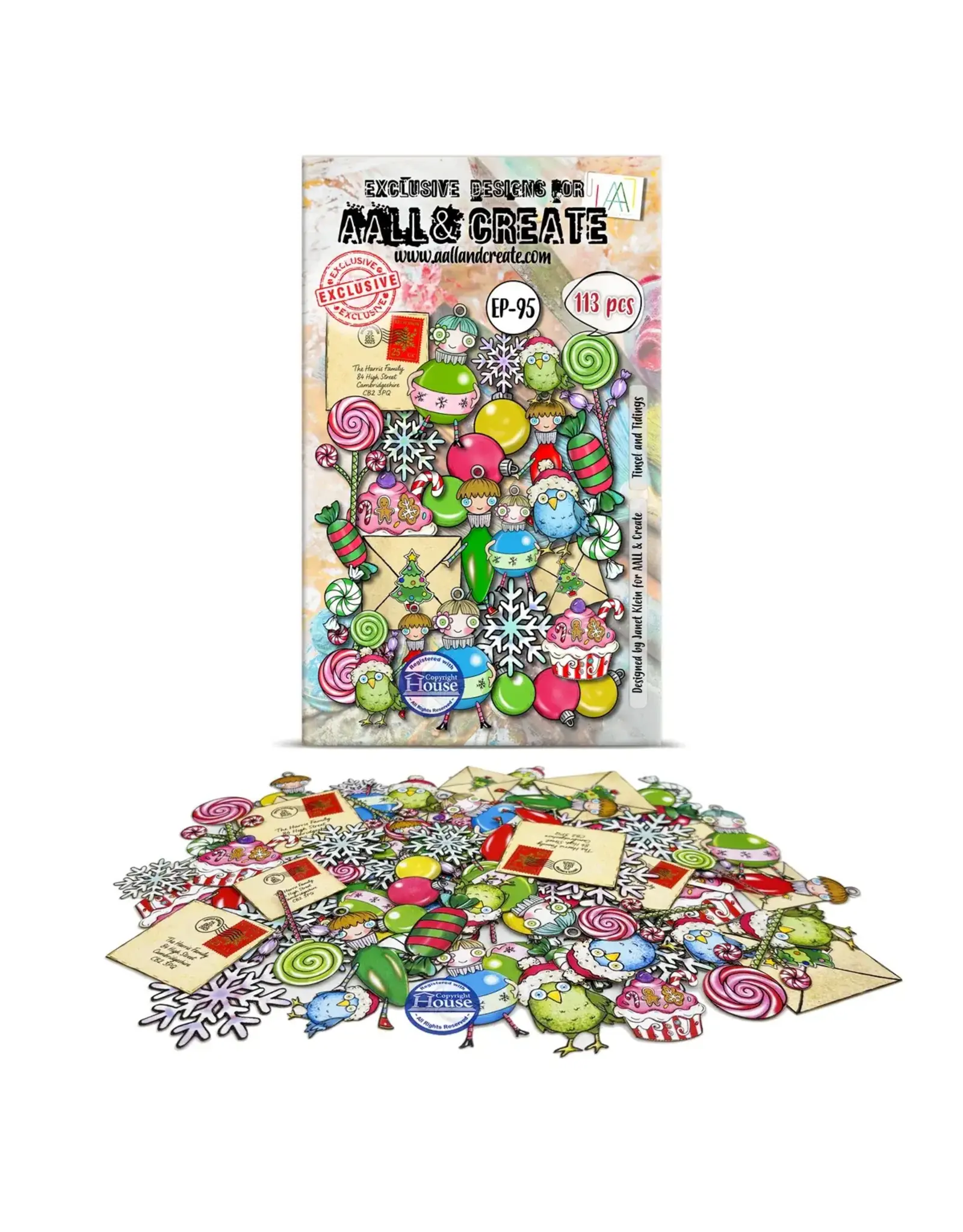 AALL & CREATE AALL & CREATE JANET KLEIN #EP-95 TINSEL AND TIDINGS EPHEMERA DIE CUTS 113/PK