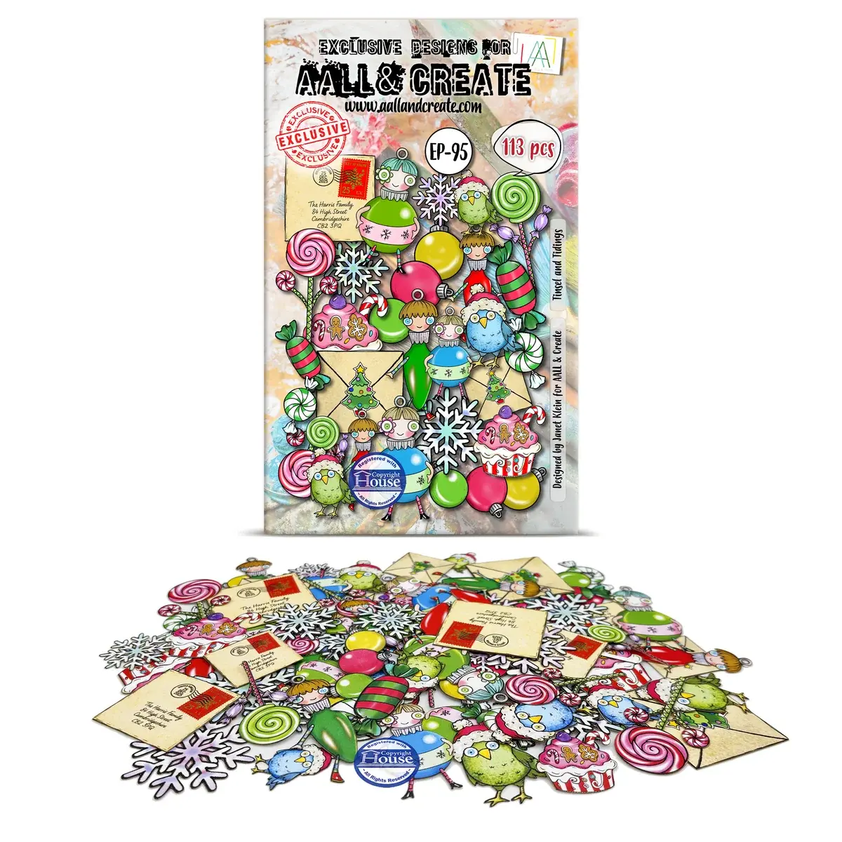 AALL & CREATE AALL & CREATE JANET KLEIN #EP-95 TINSEL AND TIDINGS EPHEMERA DIE CUTS 113/PK