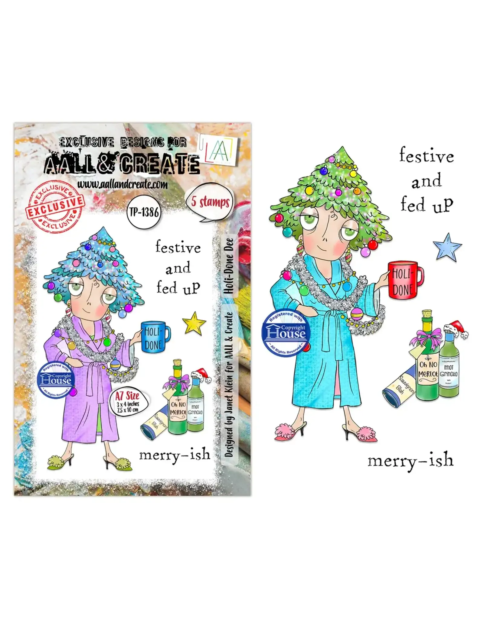AALL & CREATE AALL & CREATE JANET KLEIN #1386 HOLI-DONE DEE A7 CLEAR STAMP SET