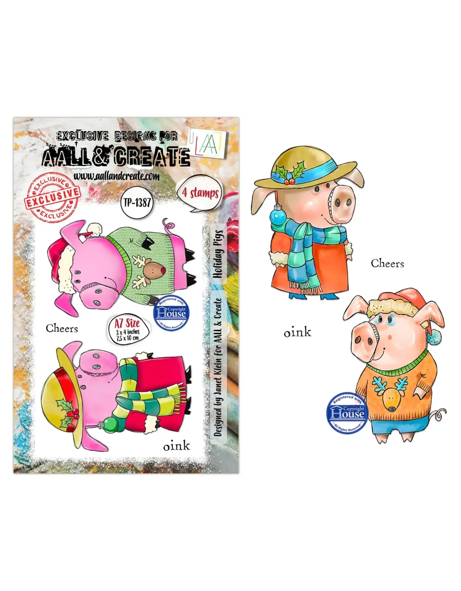 AALL & CREATE AALL & CREATE JANET KLEIN #1387 HOLIDAY PIGS A7 CLEAR STAMP SET