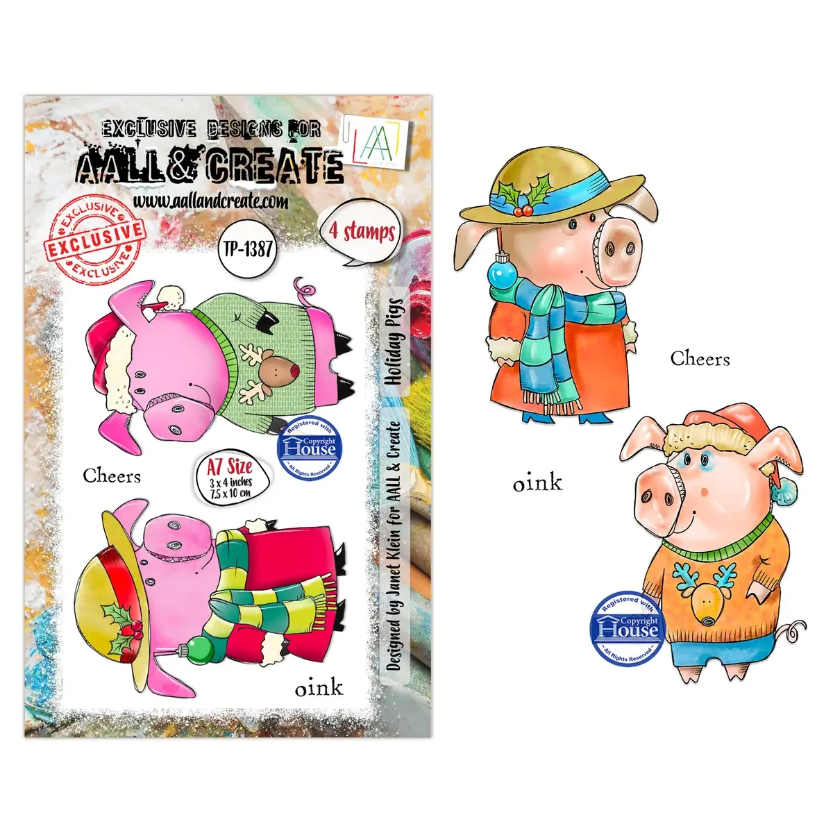 AALL & CREATE AALL & CREATE JANET KLEIN #1387 HOLIDAY PIGS A7 CLEAR STAMP SET