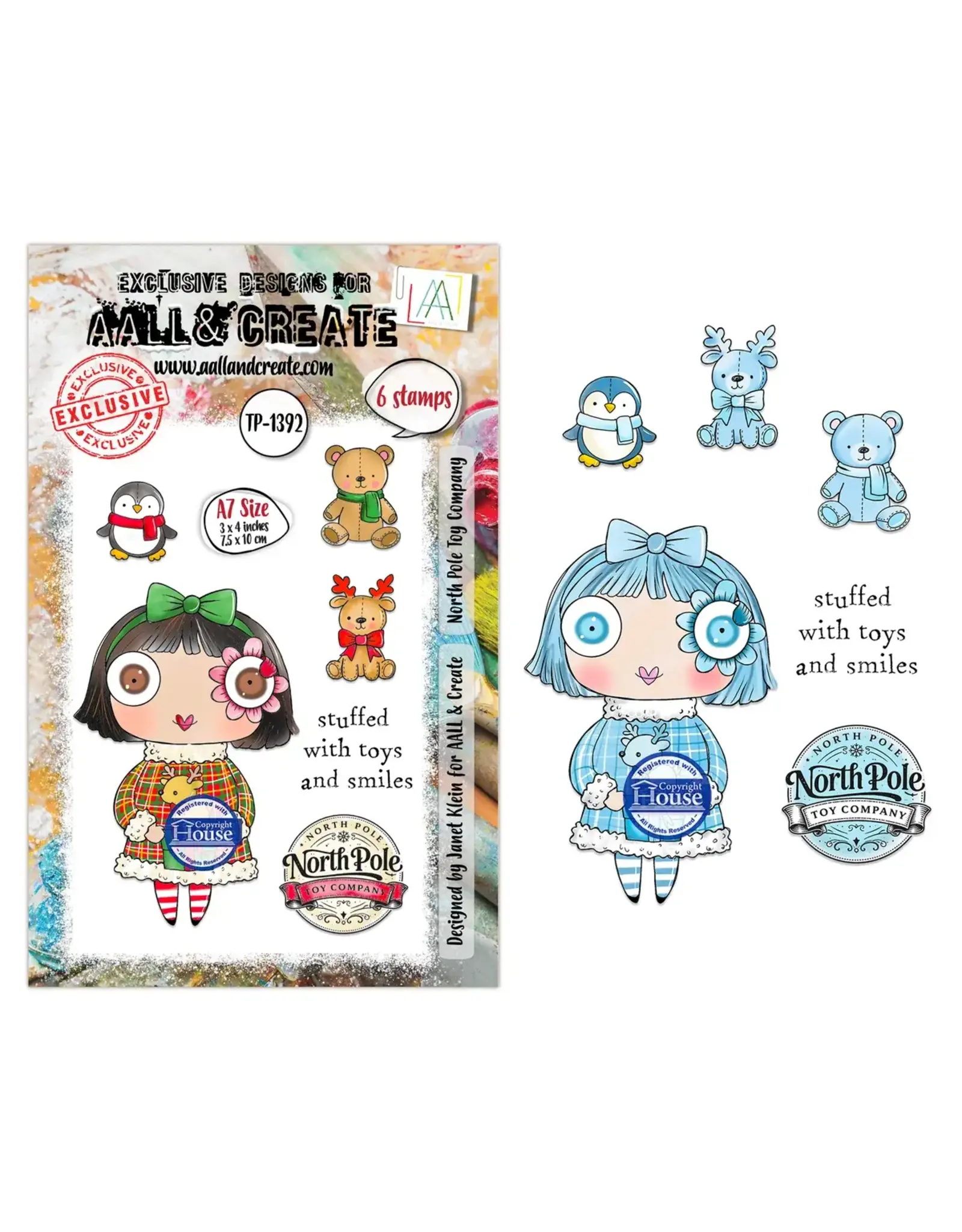 AALL & CREATE AALL & CREATE JANET KLEIN #1392 NORTH POLE TOY COMPANY A7 CLEAR STAMP SET