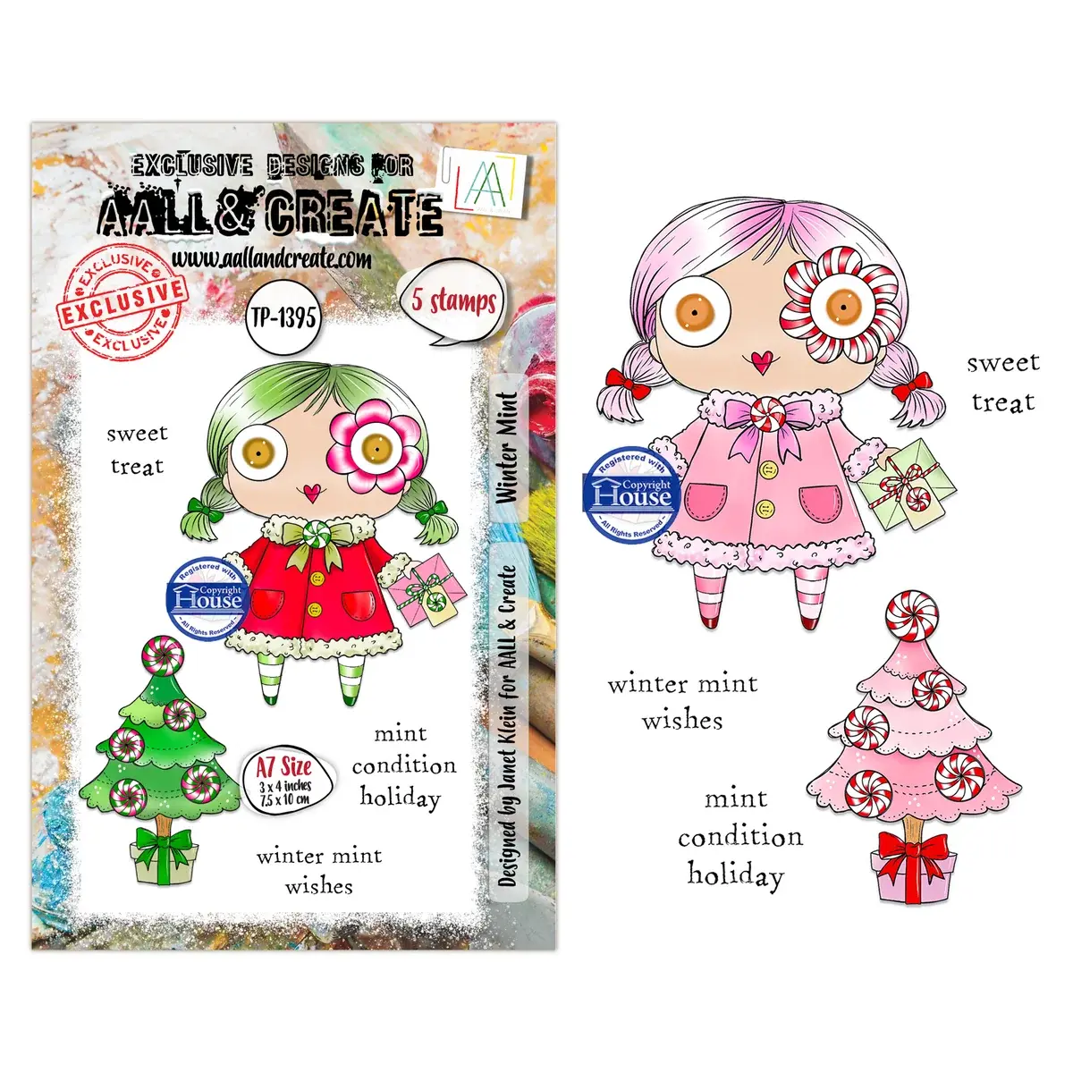 AALL & CREATE AALL & CREATE JANET KLEIN #1395 WINTER MINT A7 CLEAR STAMP SET