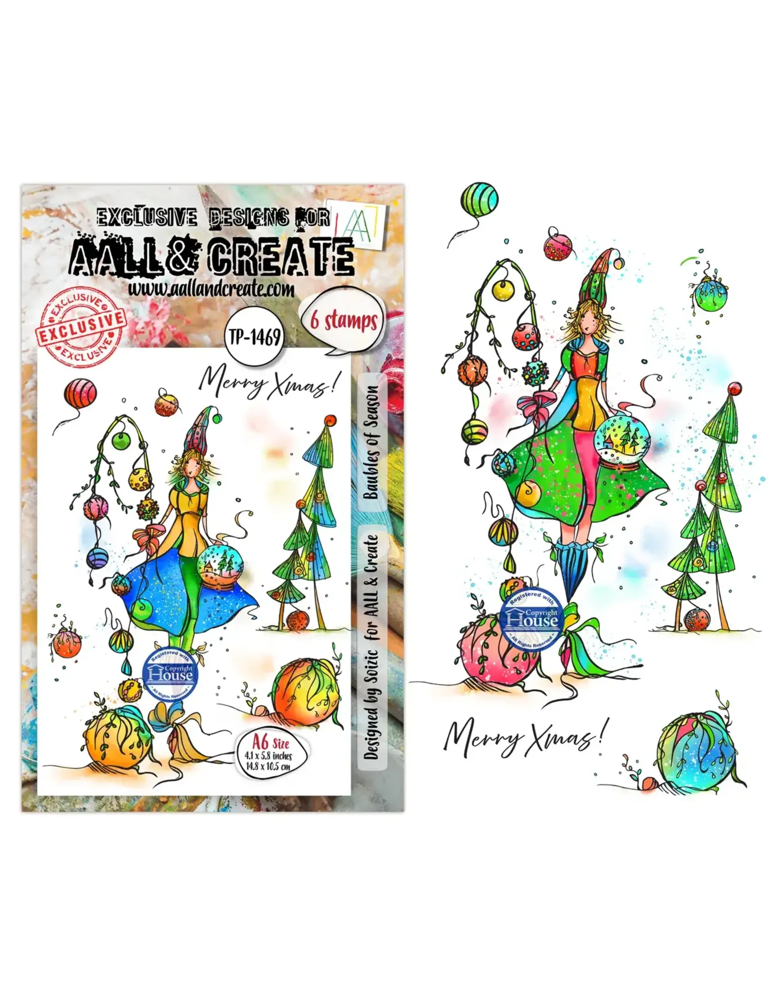 AALL & CREATE AALL & CREATE SOIZIC #1469 BAUBLES OF SEASON A6 CLEAR STAMP SET
