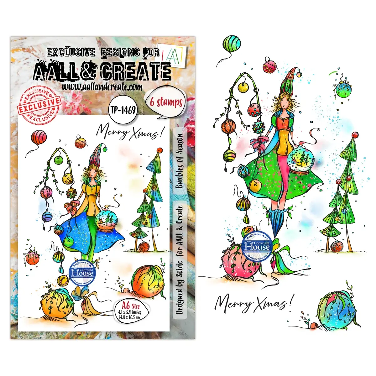 AALL & CREATE AALL & CREATE SOIZIC #1469 BAUBLES OF SEASON A6 CLEAR STAMP SET