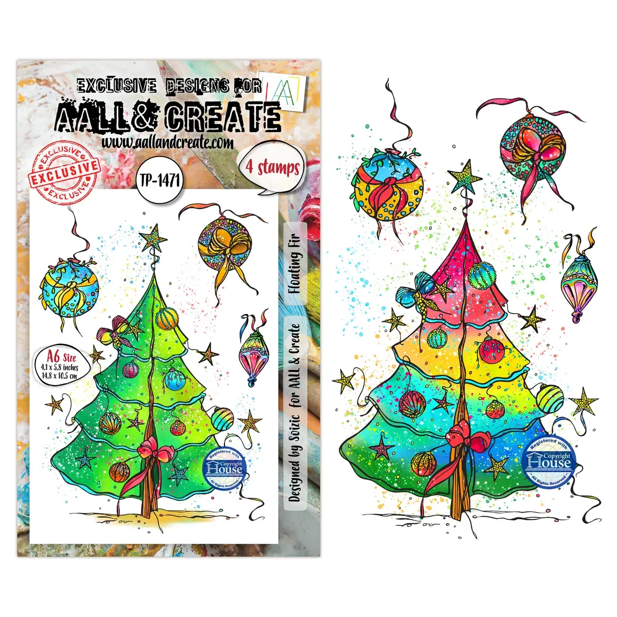 AALL & CREATE AALL & CREATE SOIZIC #1471 FLOATING FIR A6 CLEAR STAMP SET