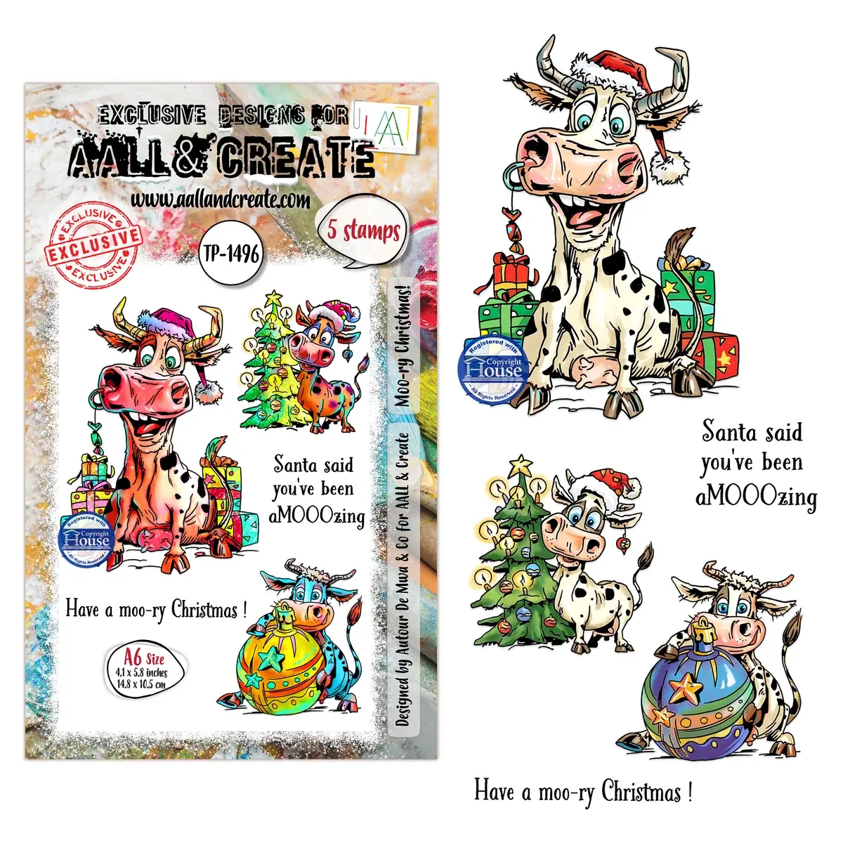 AALL & CREATE AALL & CREATE AUTOUR DE MWA #1496 MOO-RY CHRISTMAS! A6 CLEAR STAMP SET