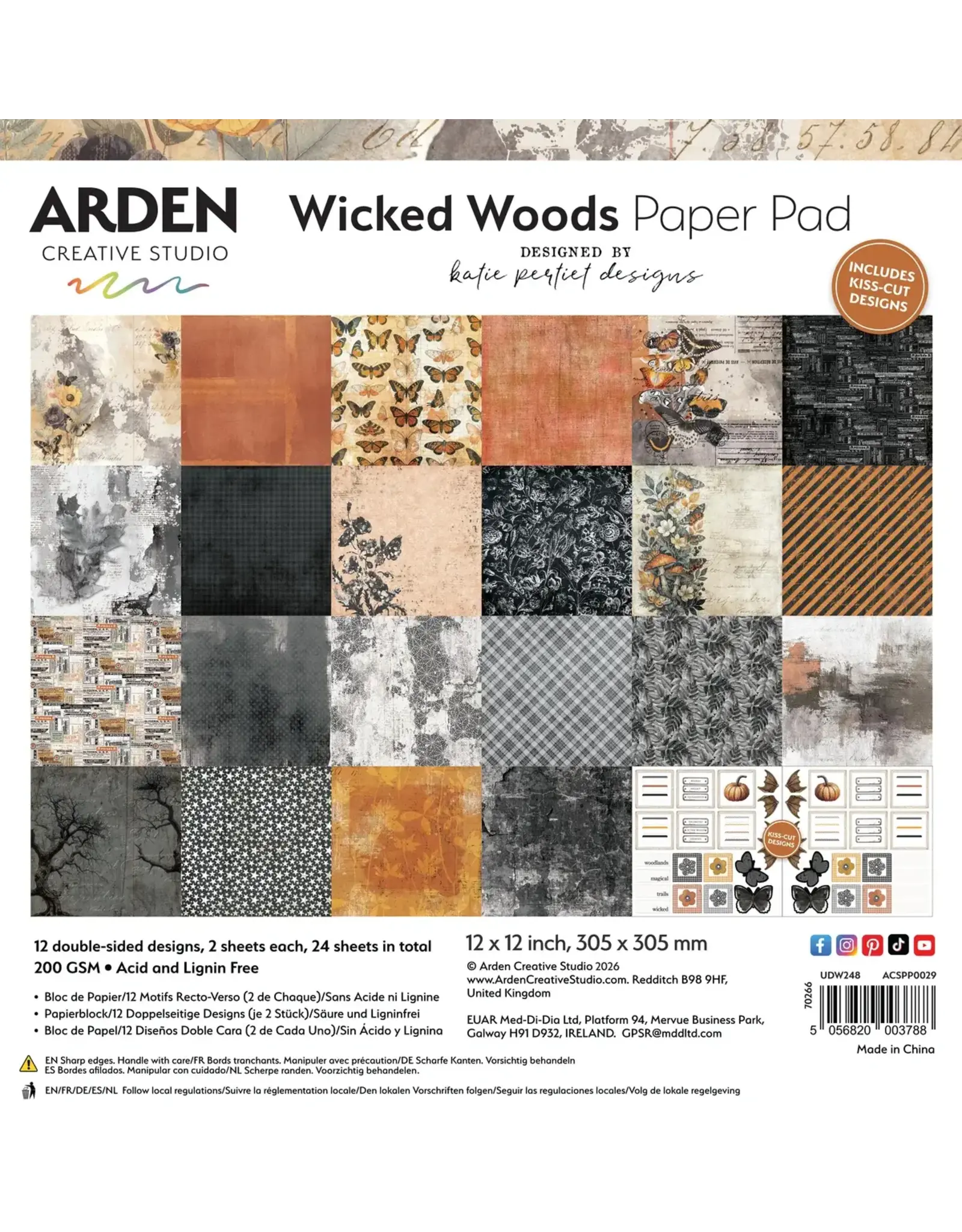 ARDEN CREATIVE STUDIO ARDEN CREATIVE STUDIO WICKED WOODS 12x12 PAPER PAD 24 SHEETS