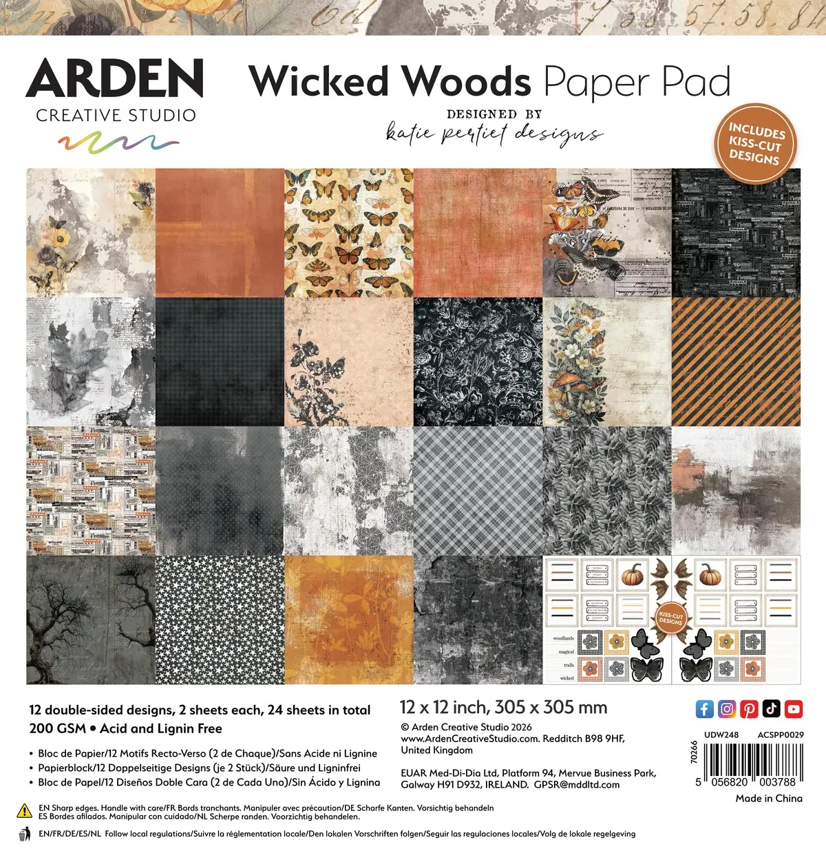 ARDEN CREATIVE STUDIO ARDEN CREATIVE STUDIO WICKED WOODS 12x12 PAPER PAD 24 SHEETS