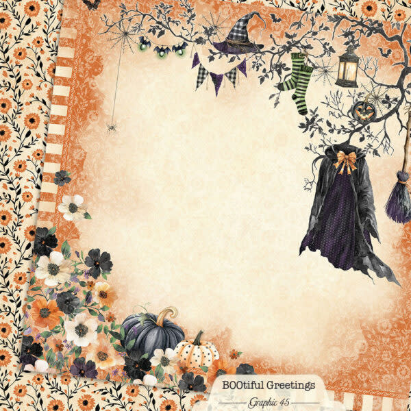 GRAPHIC 45 GRAPHIC 45 BOOTIFUL GREETINGS BEWITCHING LAYOUT 12x12 CARDSTOCK