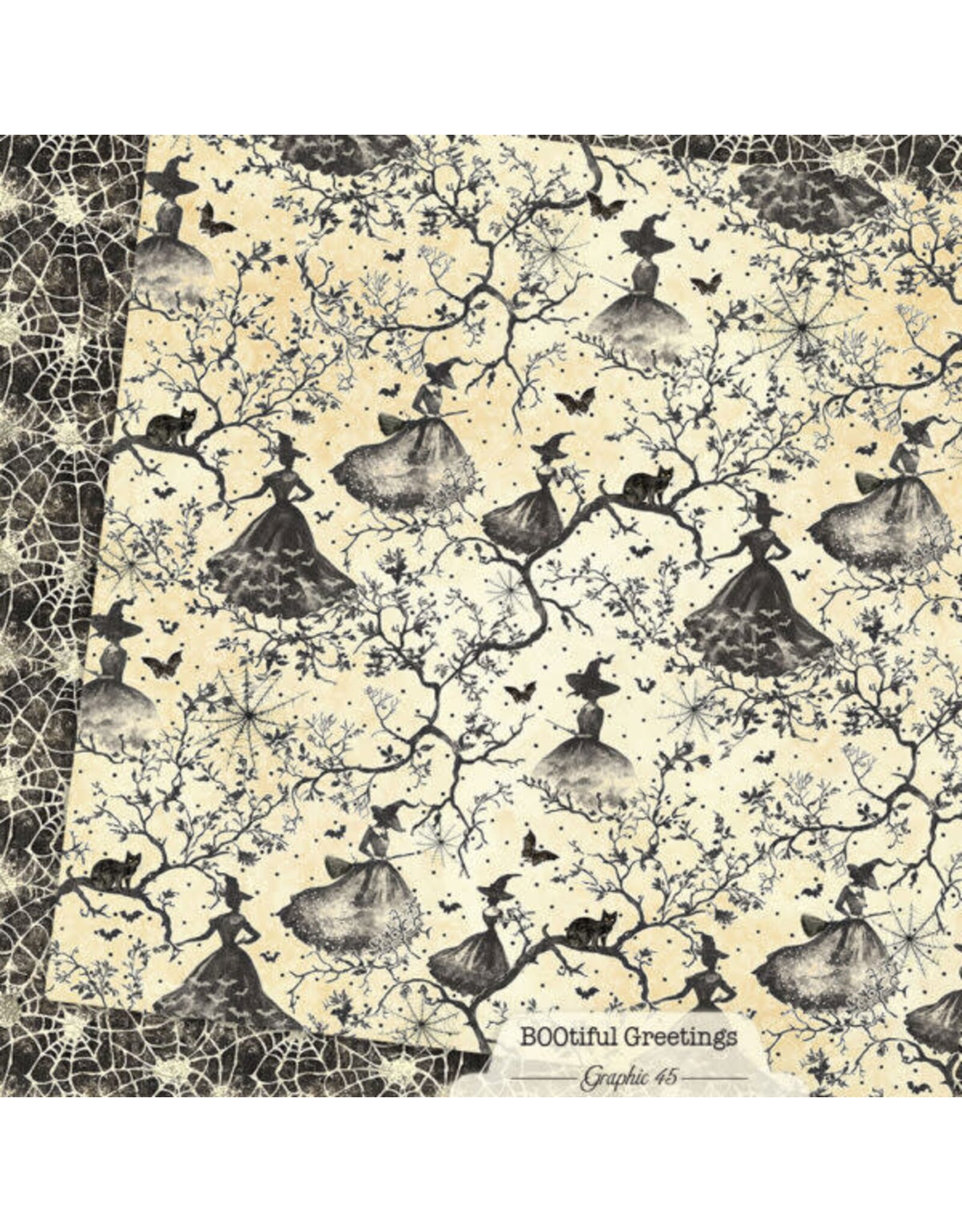 GRAPHIC 45 GRAPHIC 45 BOOTIFUL GREETINGS WITCHY SPIDERWEBS 12x12 CARDSTOCK