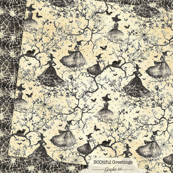 GRAPHIC 45 GRAPHIC 45 BOOTIFUL GREETINGS WITCHY SPIDERWEBS 12x12 CARDSTOCK