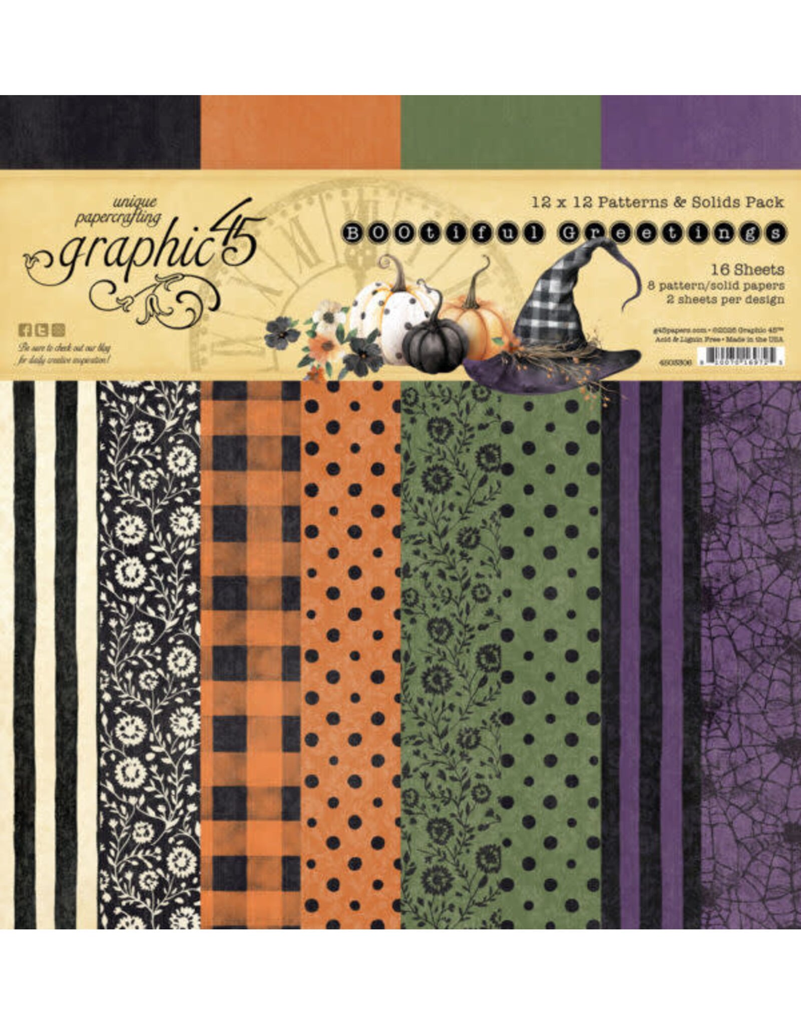 GRAPHIC 45 GRAPHIC 45 BOOTFIUL GREETINGS PATTERNS & SOLIDS 12x12 COLLECTION PACK