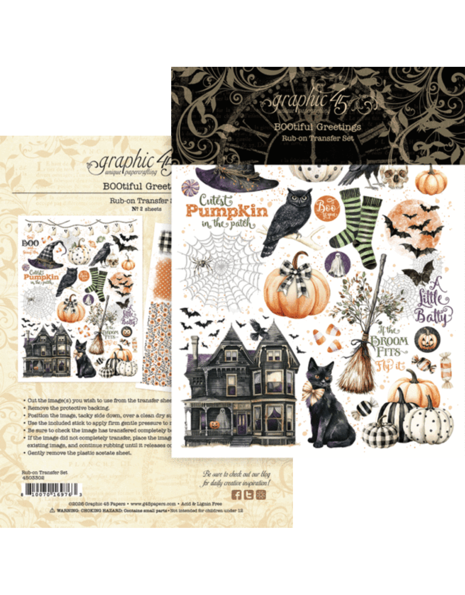 GRAPHIC 45 GRAPHIC 45 BOOTIFUL GREETINGS RUB-ON TRANSFER SET