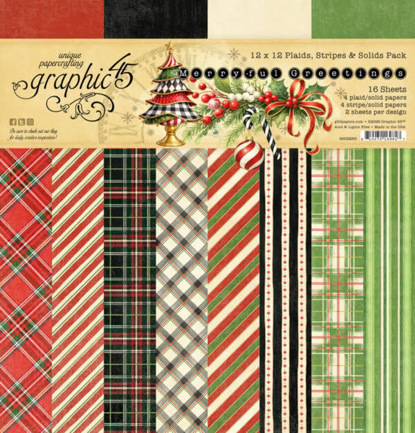 GRAPHIC 45 GRAPHIC 45 MERRY-FUL GREETINGS PATTERNS & SOLIDS 12x12 COLLECTION PACK