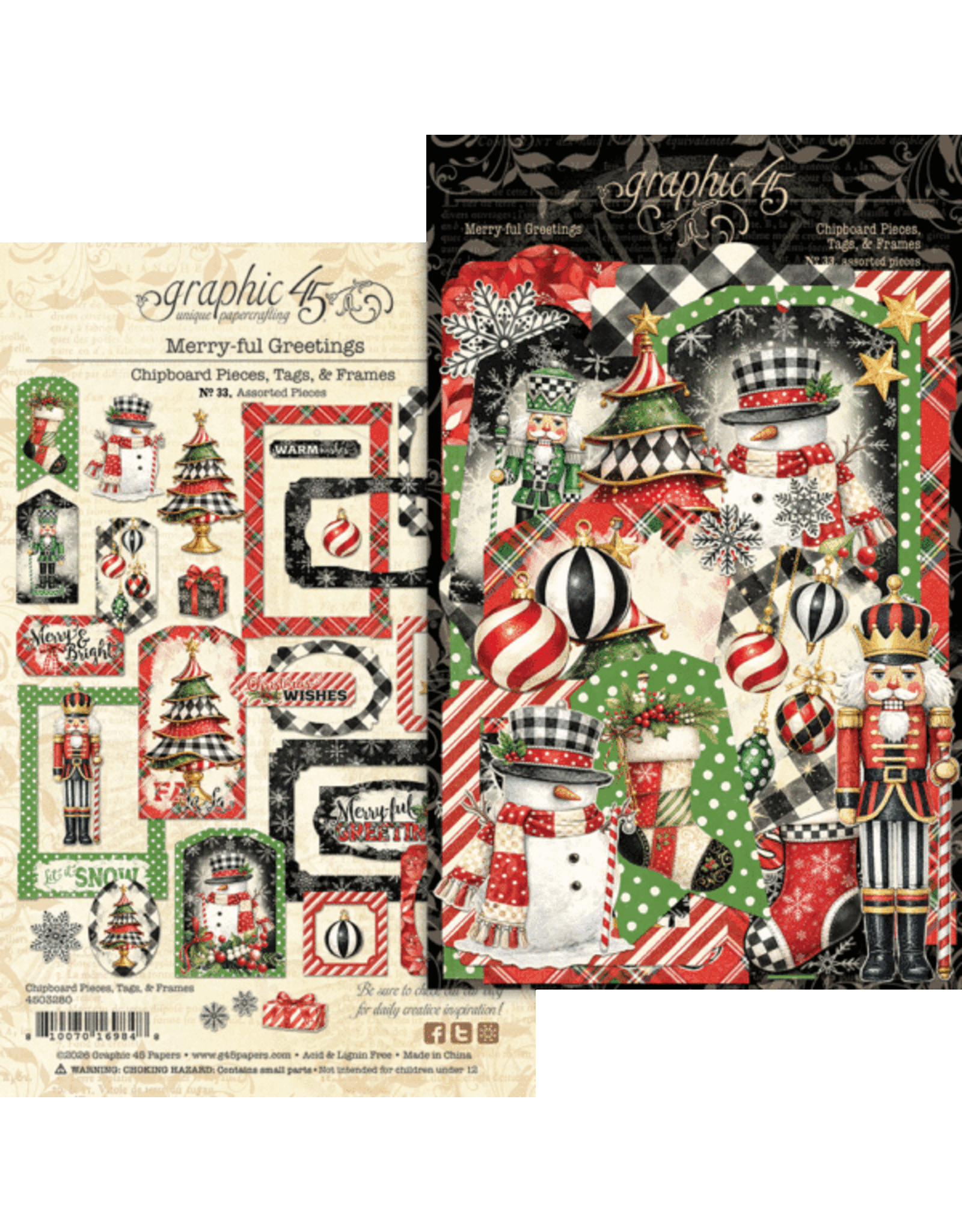 GRAPHIC 45 GRAPHIC 45 MERRY-FUL GREETINGS CHIPBOARD TAGS & FRAMES