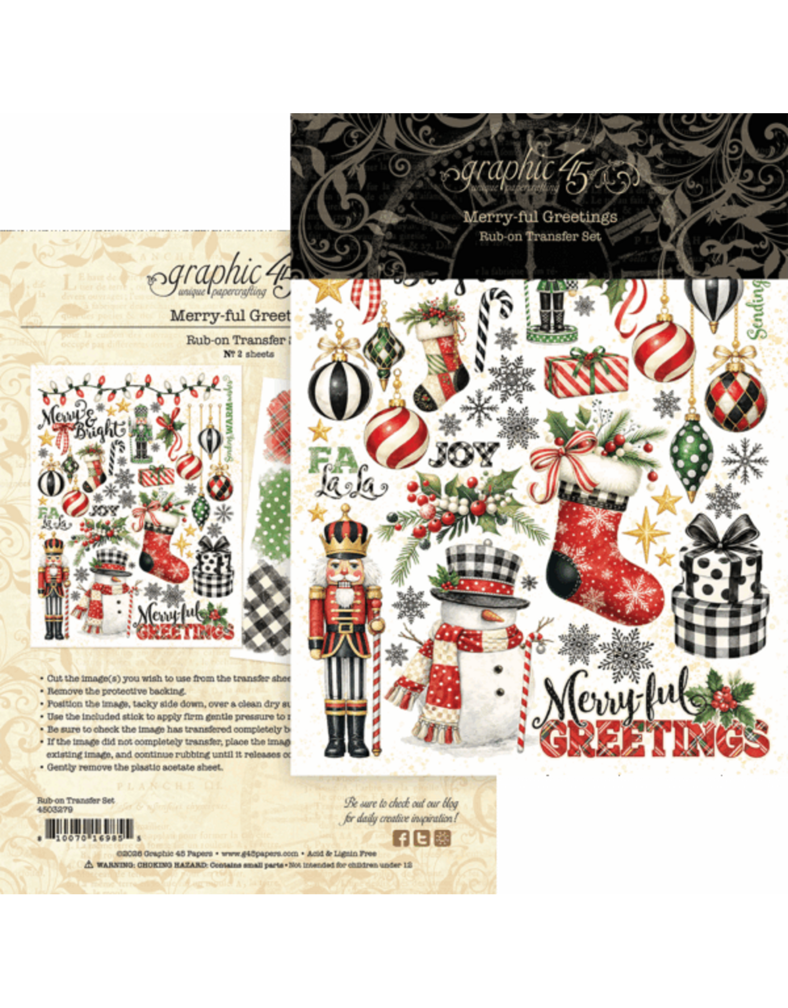 GRAPHIC 45 GRAPHIC 45 MERRY-FUL GREETINGS RUB-ON TRANSFER SET