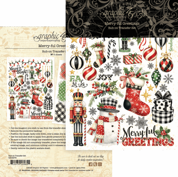 GRAPHIC 45 GRAPHIC 45 MERRY-FUL GREETINGS RUB-ON TRANSFER SET