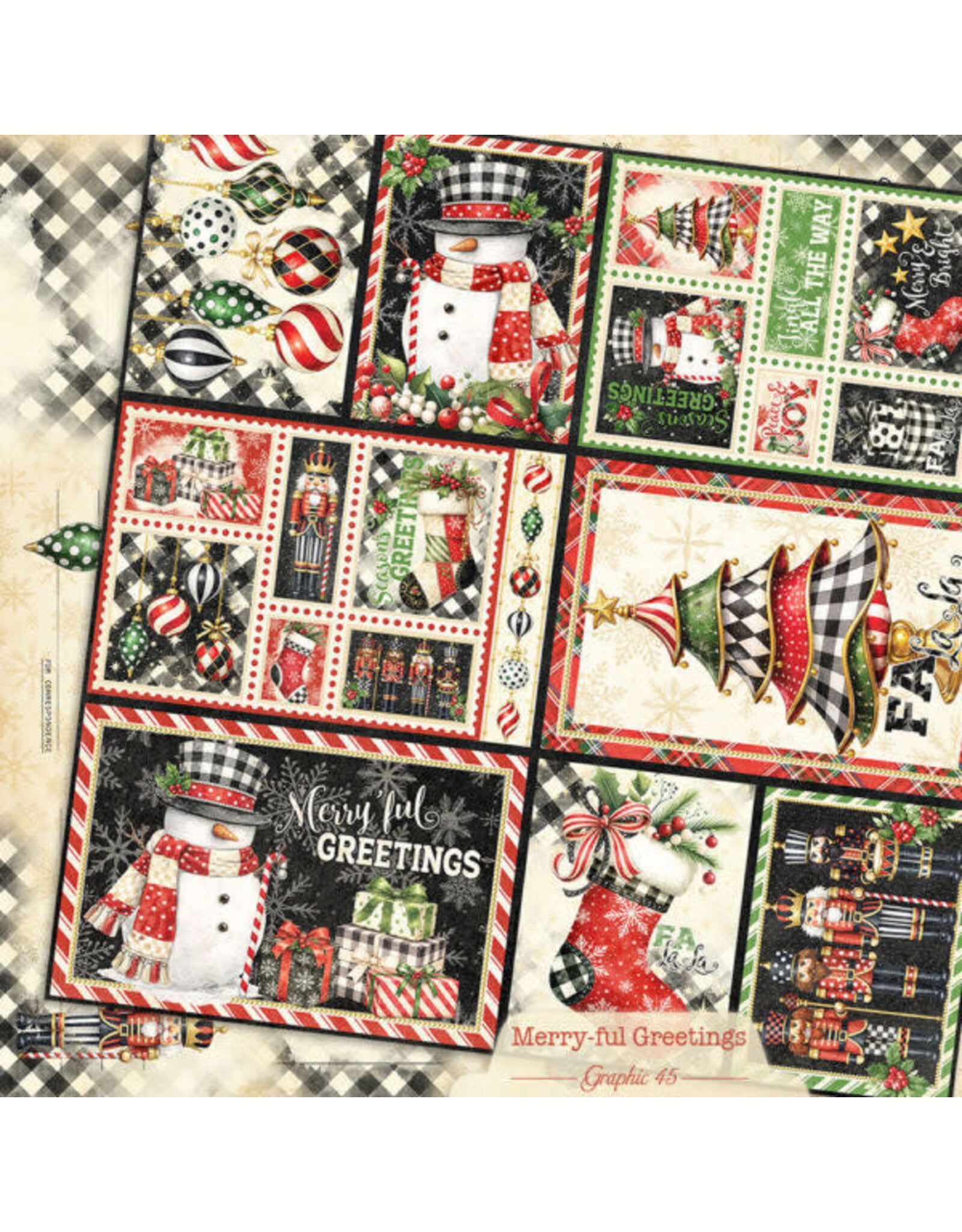 GRAPHIC 45 GRAPHIC 45 MERRY-FUL GREETINGS JOURNALING CUT-APART 12x12 CARDSTOCK