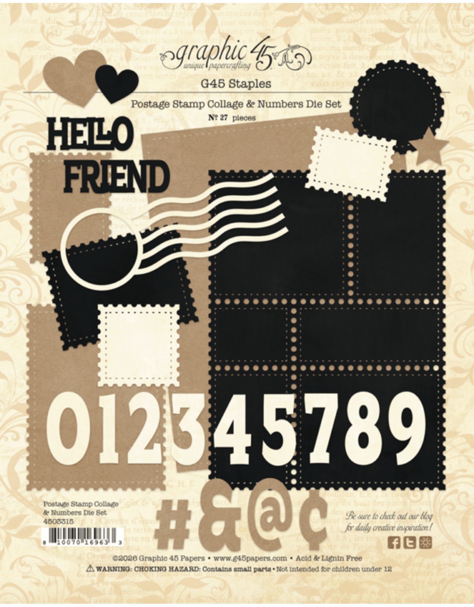 GRAPHIC 45 GRAPHIC 45 POSTAGE STAMP COLLAGE & NUMBERS DIE SET