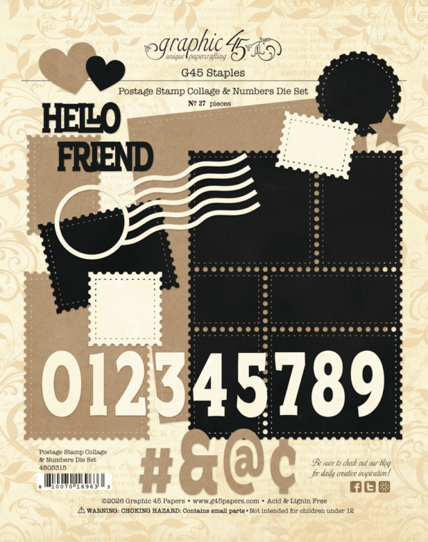 GRAPHIC 45 GRAPHIC 45 POSTAGE STAMP COLLAGE & NUMBERS DIE SET