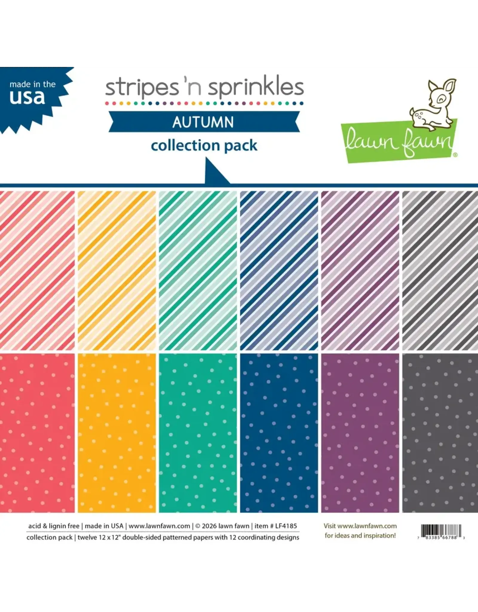 LAWN FAWN LAWN FAWN STRIPES 'N SPRINKLES AUTUMN 12x12 COLLECTION PACK 12 SHEETS