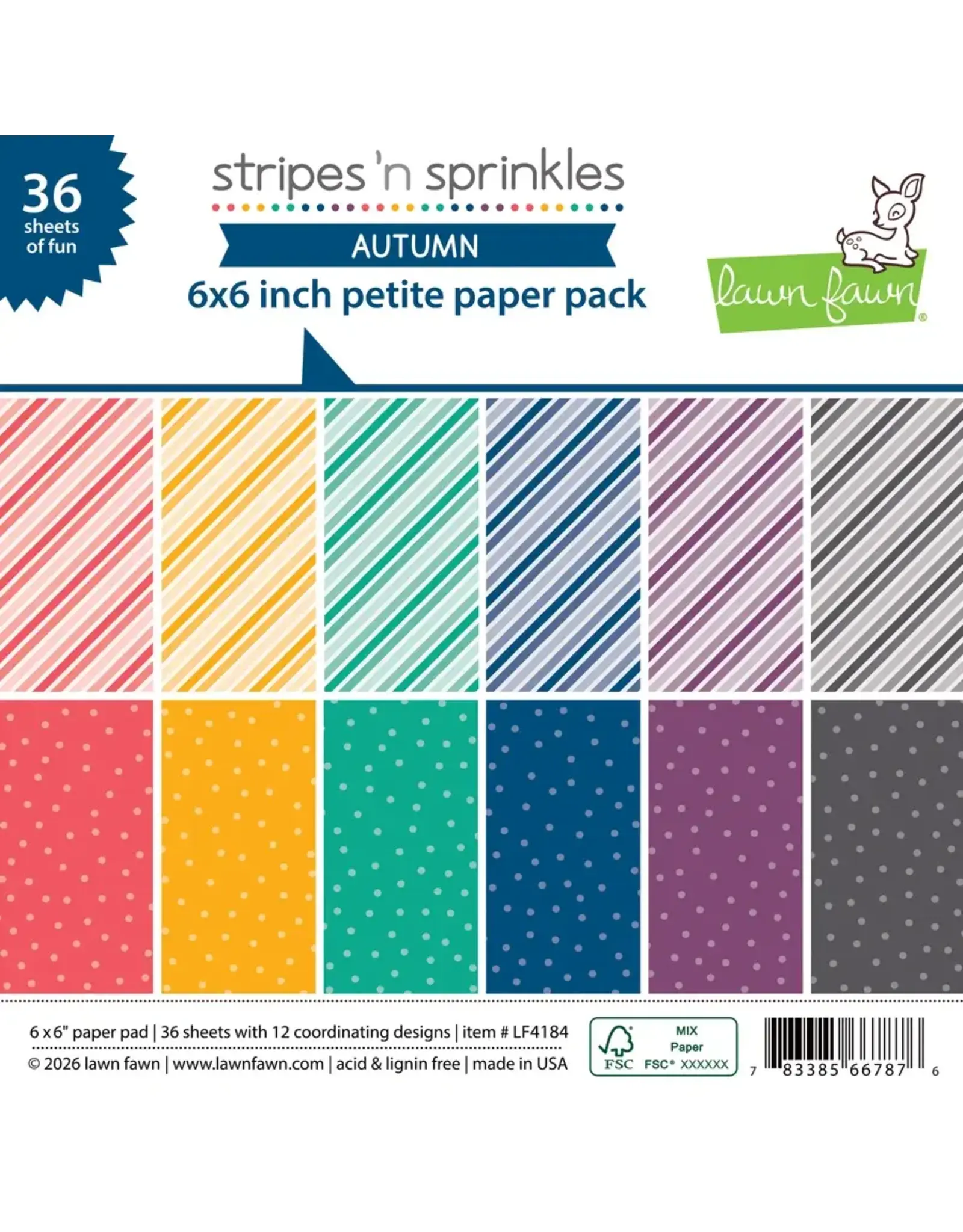 LAWN FAWN LAWN FAWN STRIPES 'N SPRINKLES AUTUMN 6x6 PETITE PAPER PACK 36 SHEETS