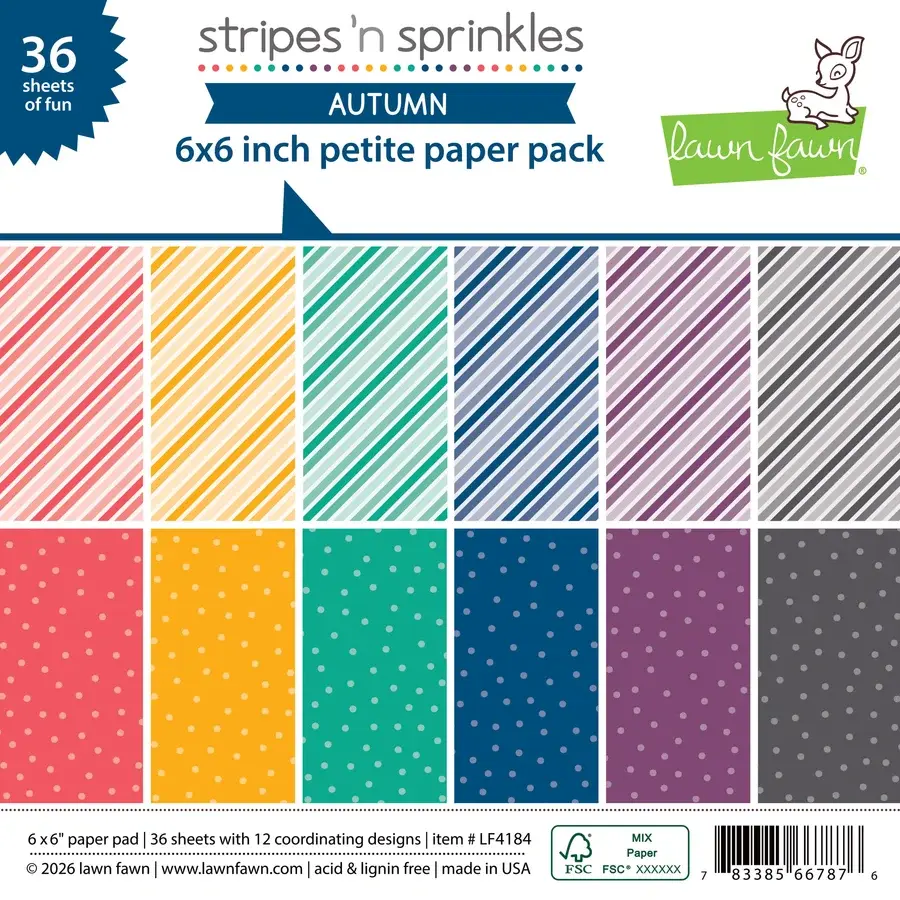 LAWN FAWN LAWN FAWN STRIPES 'N SPRINKLES AUTUMN 6x6 PETITE PAPER PACK 36 SHEETS