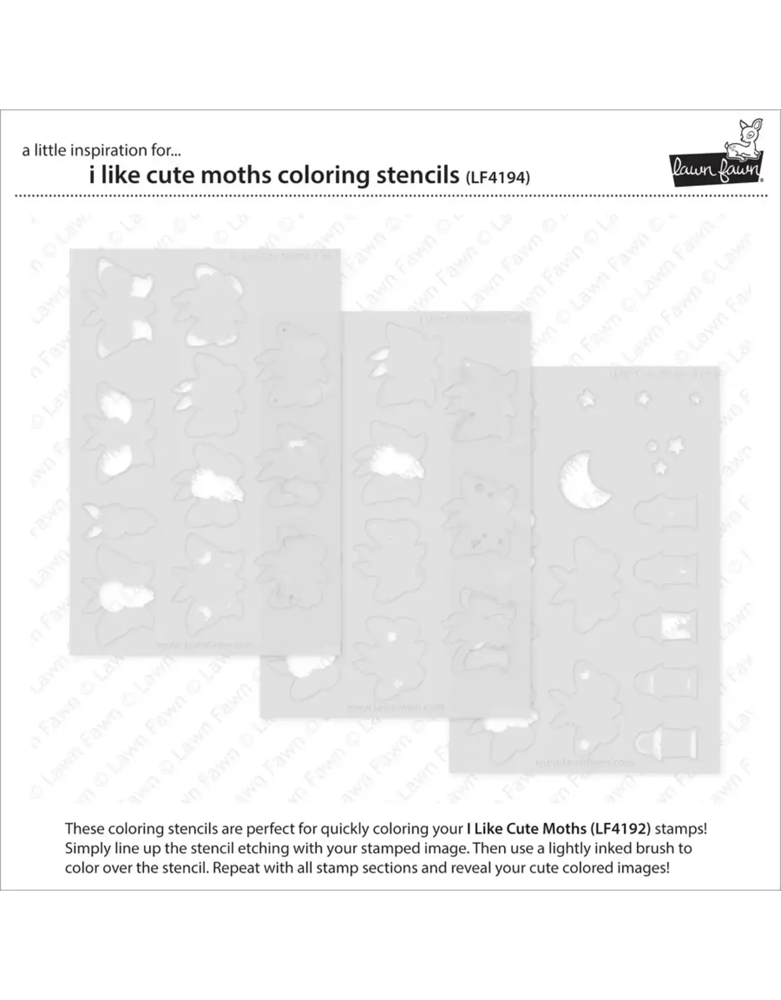 LAWN FAWN LAWN FAWN I LIKE CUTE MOTHS COLORING STENCIL SET