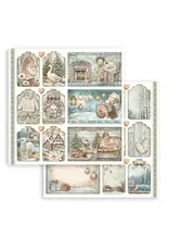 STAMPERIA STAMPERIA WHITE CHRISTMAS MIXED CARDS AND TAGS 12x12 CARDSTOCK