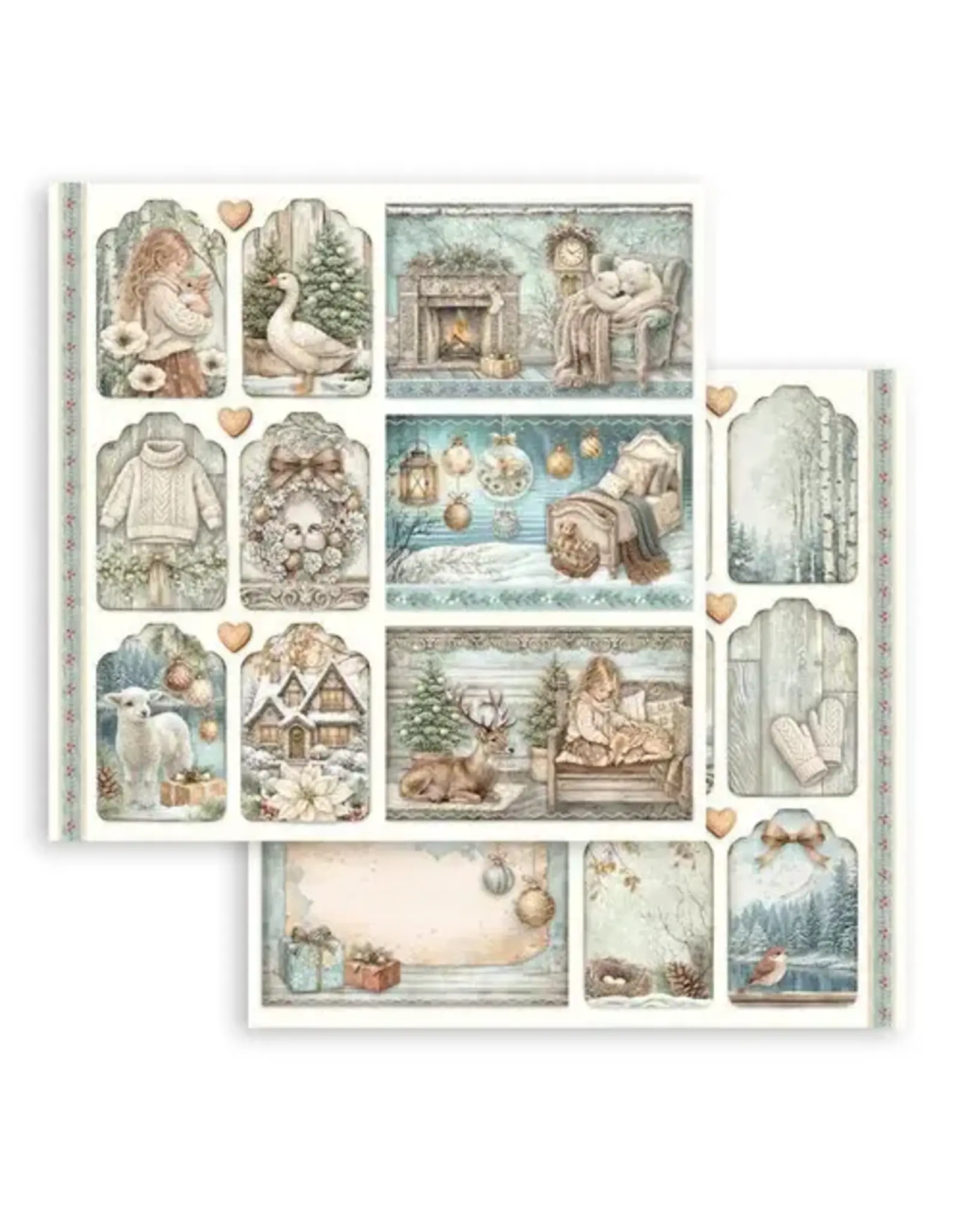 STAMPERIA STAMPERIA WHITE CHRISTMAS MIXED CARDS AND TAGS 12x12 CARDSTOCK