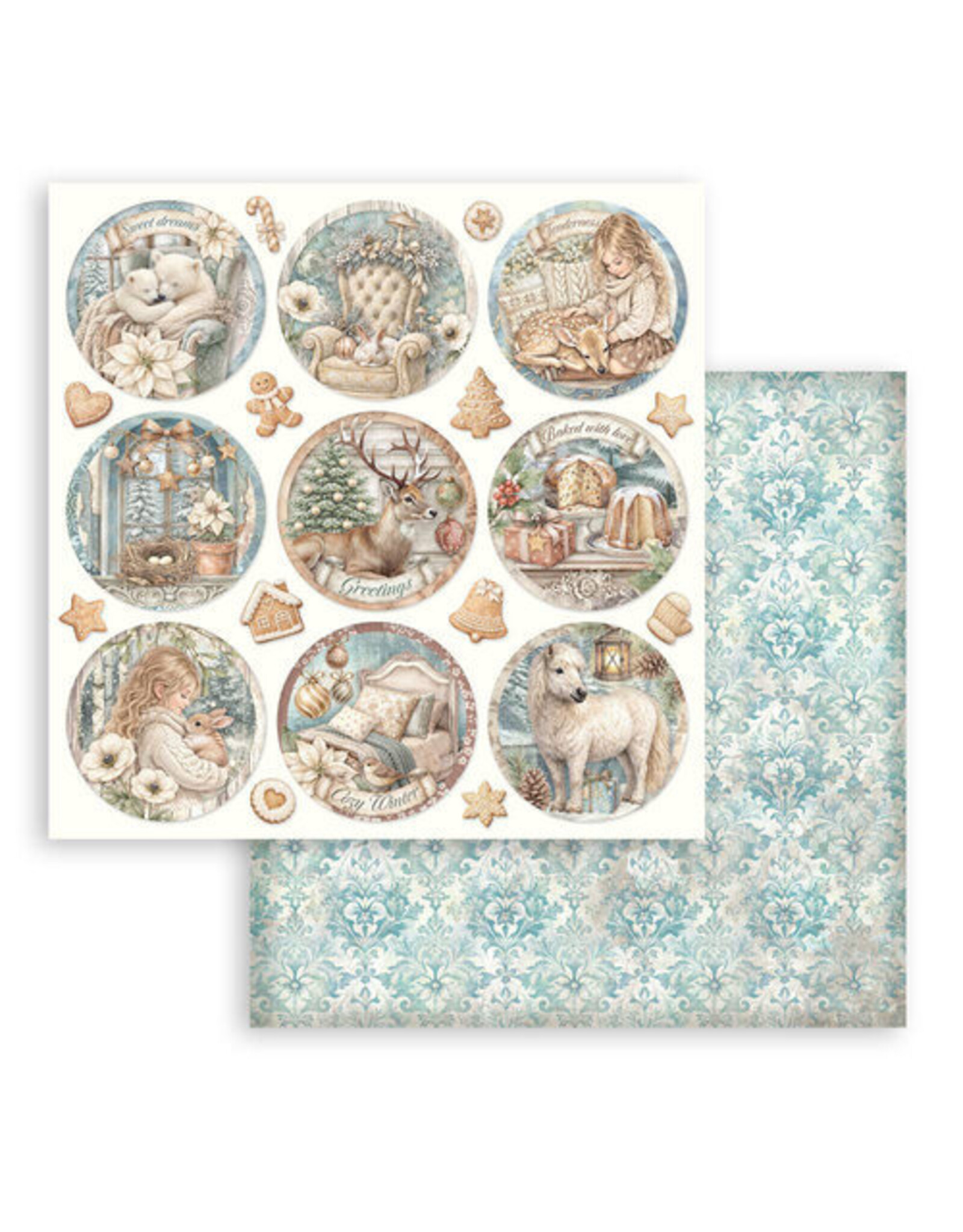 STAMPERIA STAMPERIA WHITE CHRISTMAS ROUNDS 12x12 CARDSTOCK