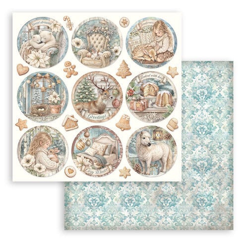 STAMPERIA STAMPERIA WHITE CHRISTMAS ROUNDS 12x12 CARDSTOCK