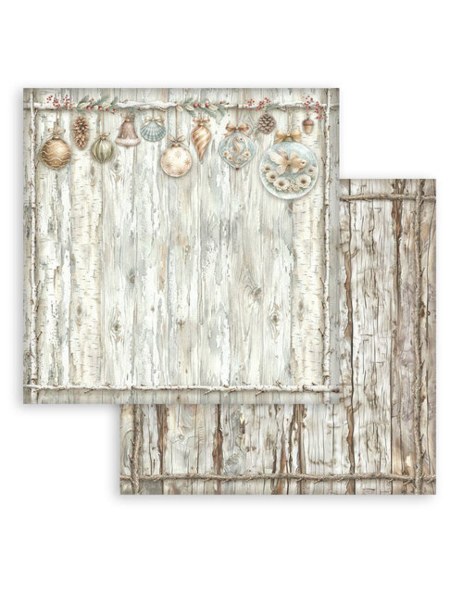STAMPERIA STAMPERIA WHITE CHRISTMAS WOODEN PATTERN 12x12 CARDSTOCK