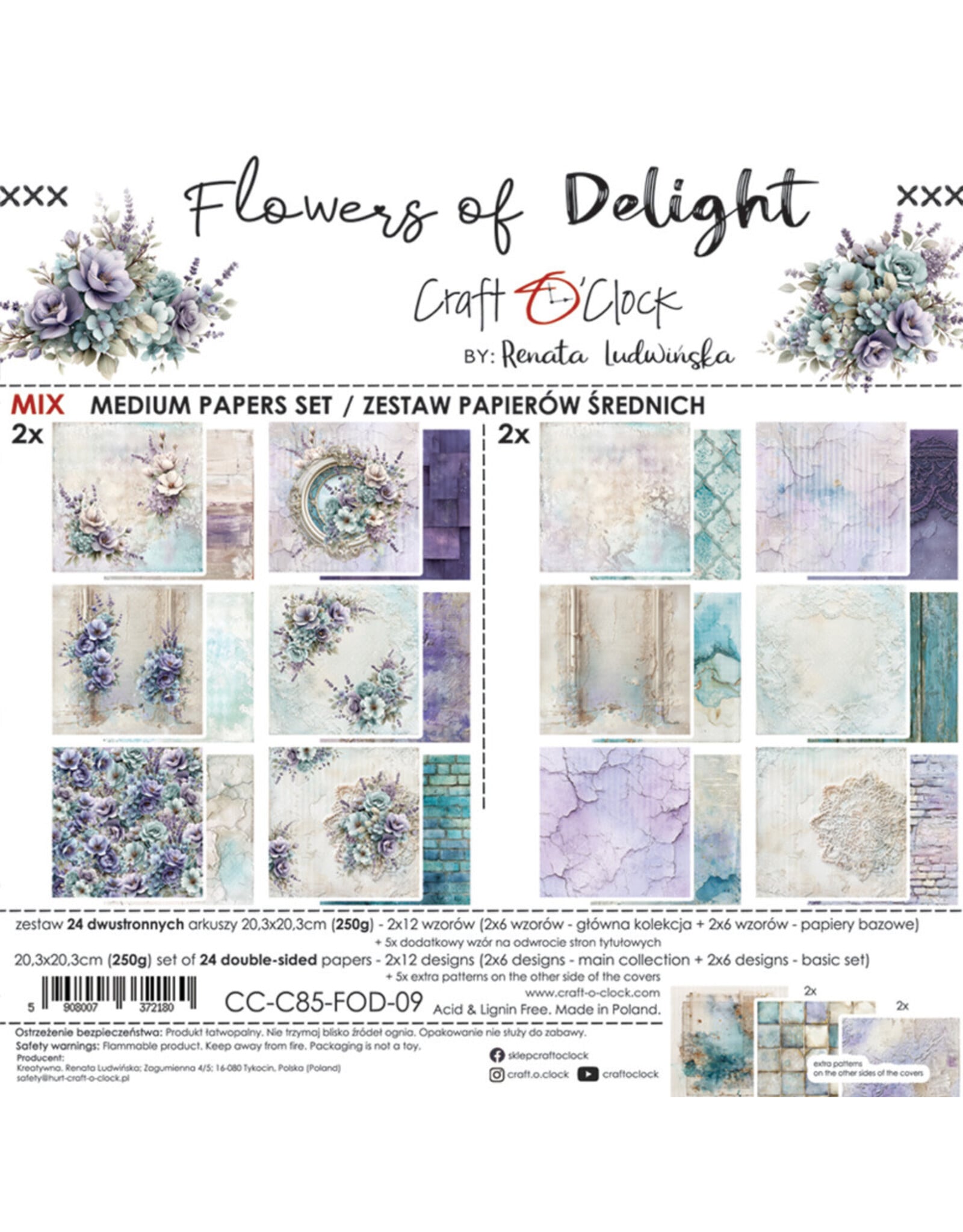 CRAFT O'CLOCK CRAFT O'CLOCK FLOWERS OF DELIGHT 8x8 MIX PAPER PAD 24 SHEETS