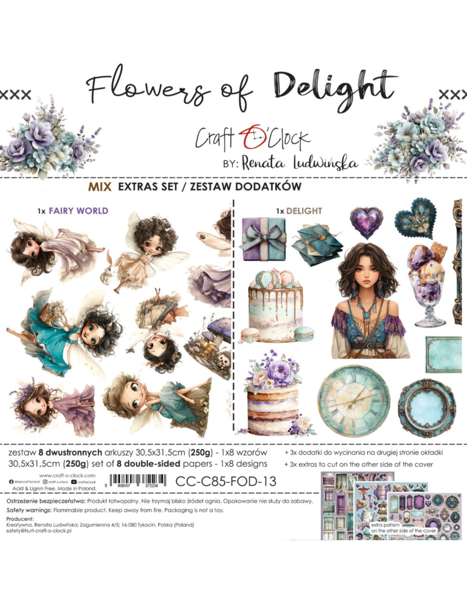 CRAFT O'CLOCK CRAFT O'CLOCK FLOWERS OF DELIGHT EXTRAS SET - MIX 12x12 COLLECTION PACK 8 SHEETS