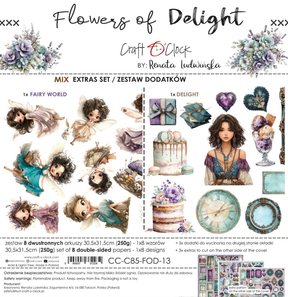 CRAFT O'CLOCK CRAFT O'CLOCK FLOWERS OF DELIGHT EXTRAS SET - MIX 12x12 COLLECTION PACK 8 SHEETS