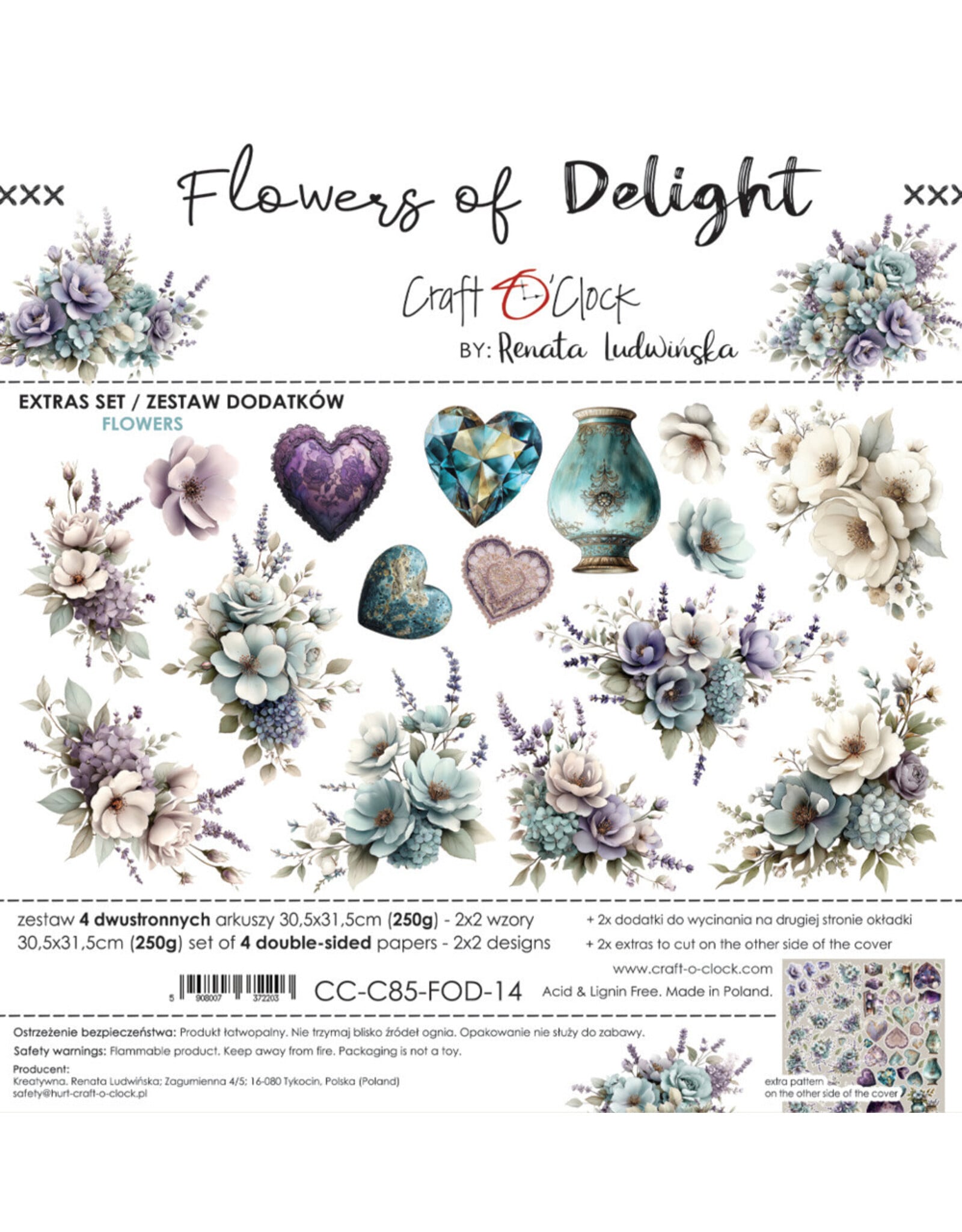 CRAFT O'CLOCK CRAFT O'CLOCK FLOWERS OF DELIGHT EXTRAS SET - FLOWERS 12x12 COLLECTION PACK 4 SHEETS
