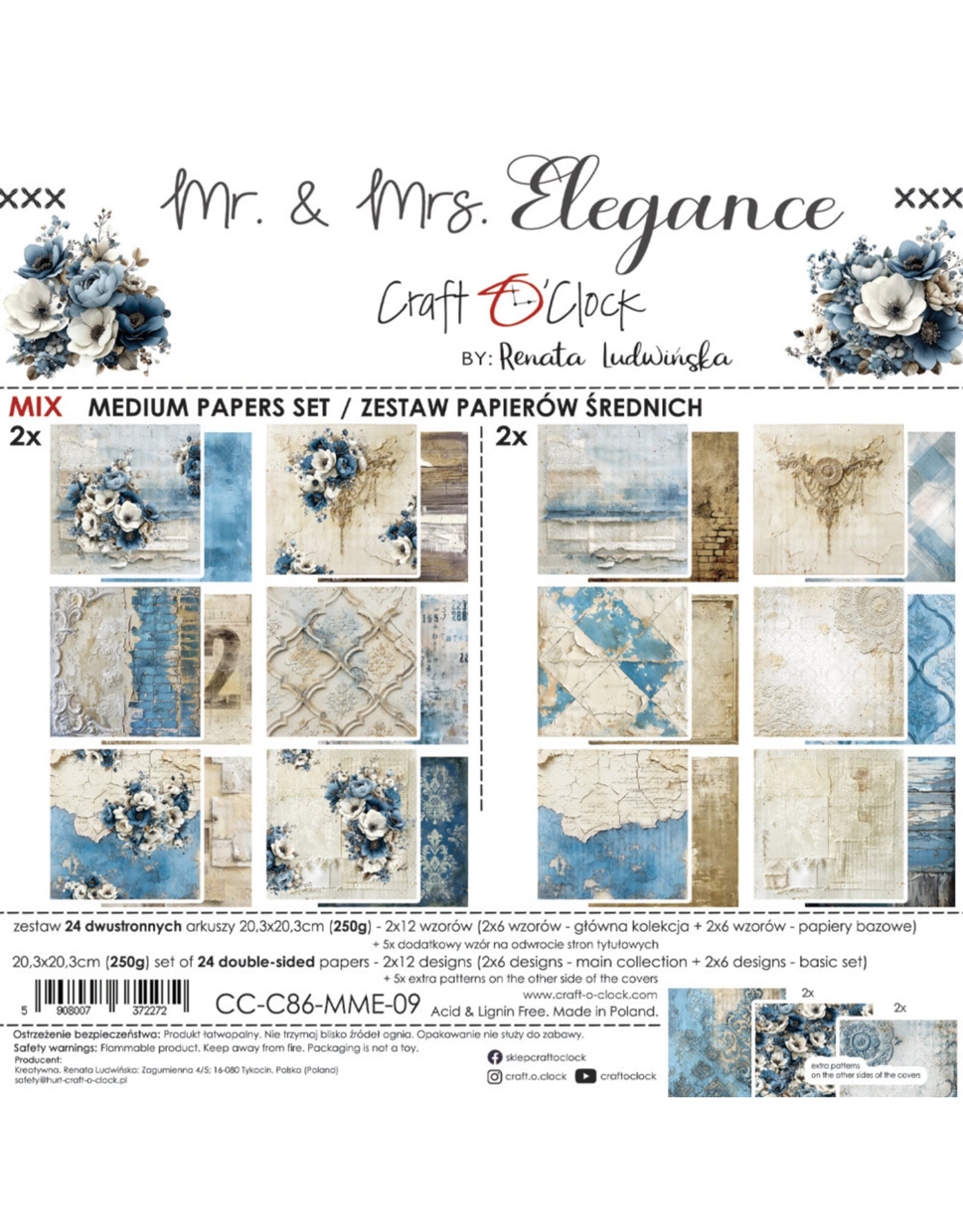 CRAFT O'CLOCK CRAFT O'CLOCK MR & MRS. ELEGANCE 8x8 MIX PAPER PAD 24 SHEETS