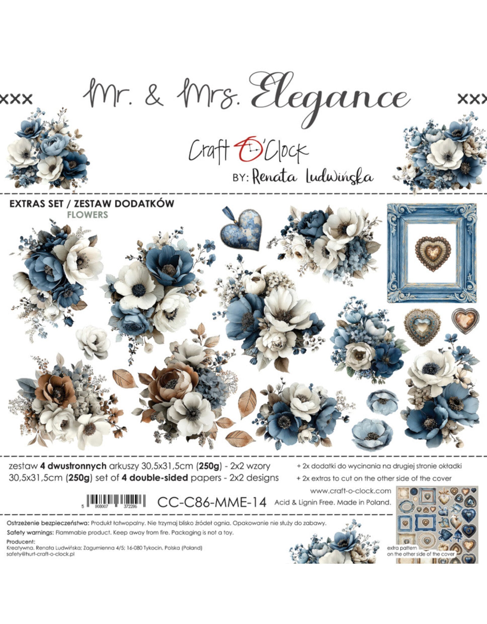 CRAFT O'CLOCK CRAFT O'CLOCK MR & MRS ELEGANCE EXTRAS SET - FLOWERS 12x12 COLLECTION PACK 8 SHEETS