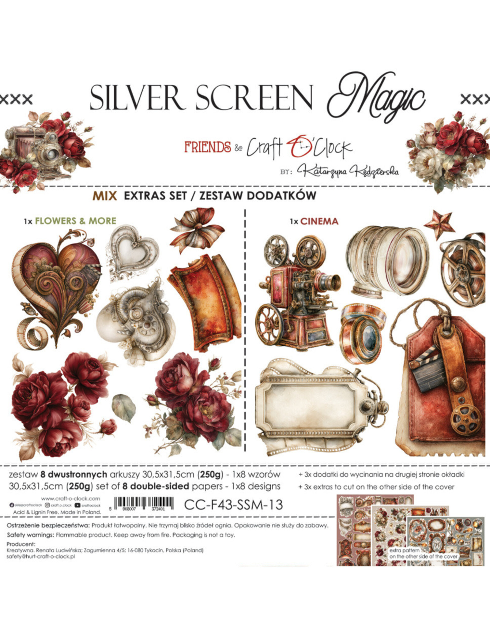 CRAFT O'CLOCK CRAFT O'CLOCK SILVER SCREEN MAGIC EXTRAS SET - MIX 12x12 COLLECTION PACK 8 SHEETS