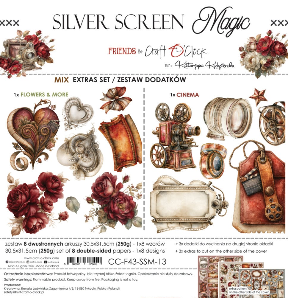 CRAFT O'CLOCK CRAFT O'CLOCK SILVER SCREEN MAGIC EXTRAS SET - MIX 12x12 COLLECTION PACK 8 SHEETS