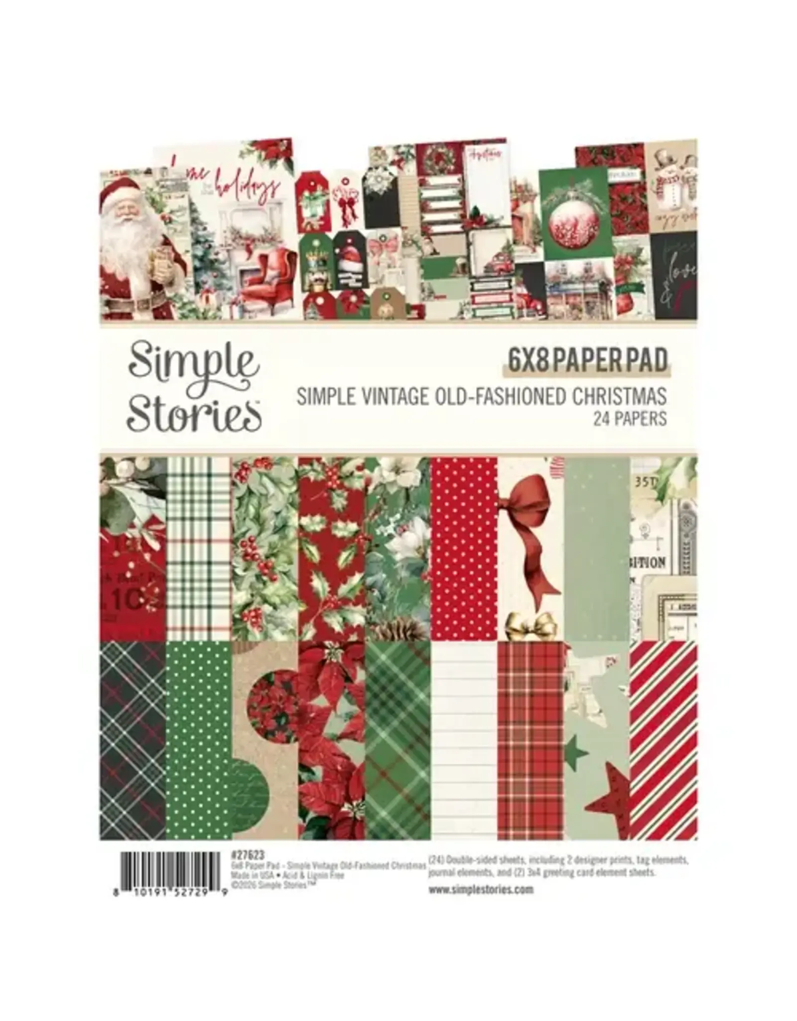 SIMPLE STORIES SIMPLE STORIES SIMPLE VINTAGE OLD-FASHIONED CHRISTMAS 6x8 PAPER PAD 24 SHEETS