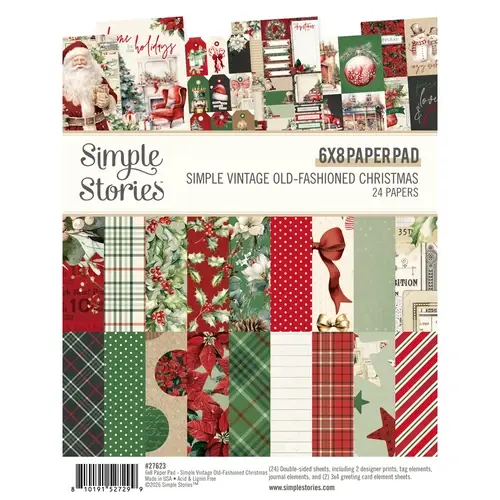 SIMPLE STORIES SIMPLE STORIES SIMPLE VINTAGE OLD-FASHIONED CHRISTMAS 6x8 PAPER PAD 24 SHEETS