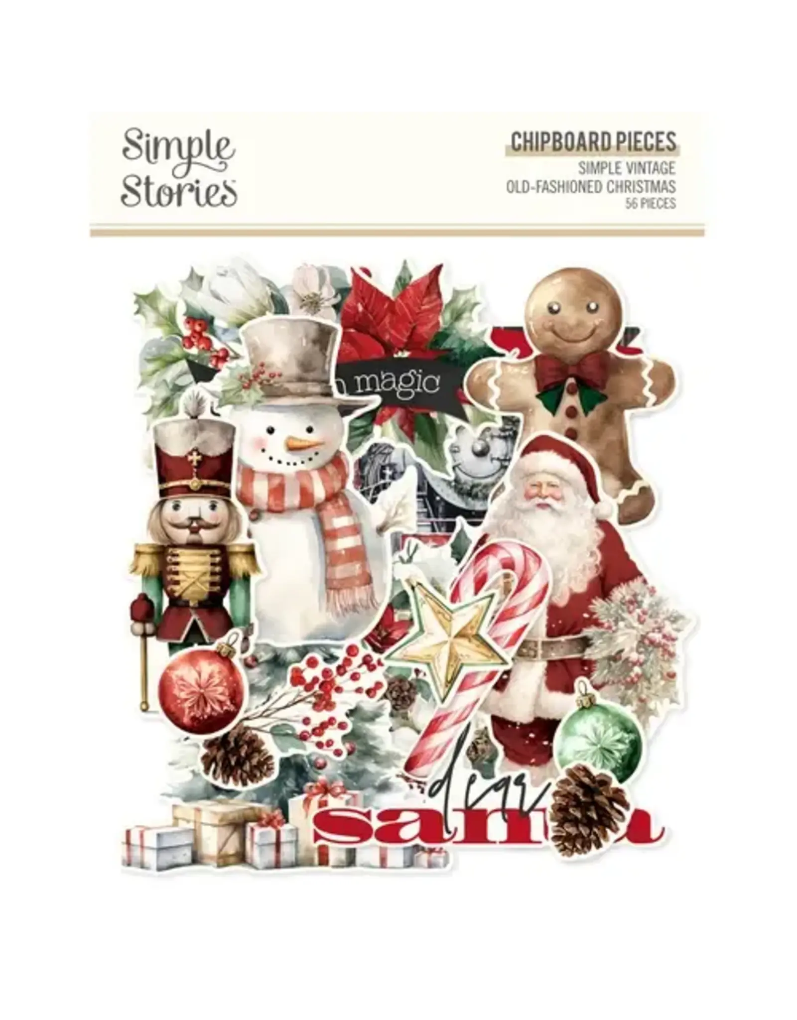 SIMPLE STORIES SIMPLE STORIES SIMPLE VINTAGE OLD-FASHIONED CHRISTMAS CHIPBOARD PIECES 56/PK