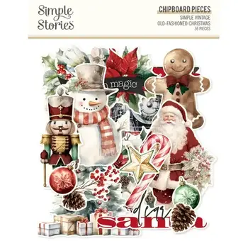 SIMPLE STORIES SIMPLE STORIES SIMPLE VINTAGE OLD-FASHIONED CHRISTMAS CHIPBOARD PIECES 56/PK