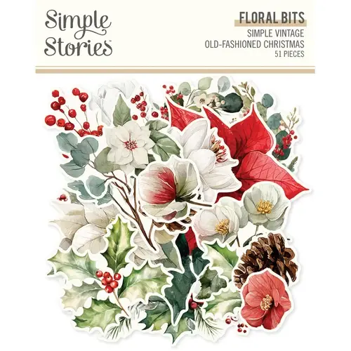 SIMPLE STORIES SIMPLE STORIES SIMPLE VINTAGE OLD-FASHIONED CHRISTMAS FLORAL BITS & PIECES 51/PK