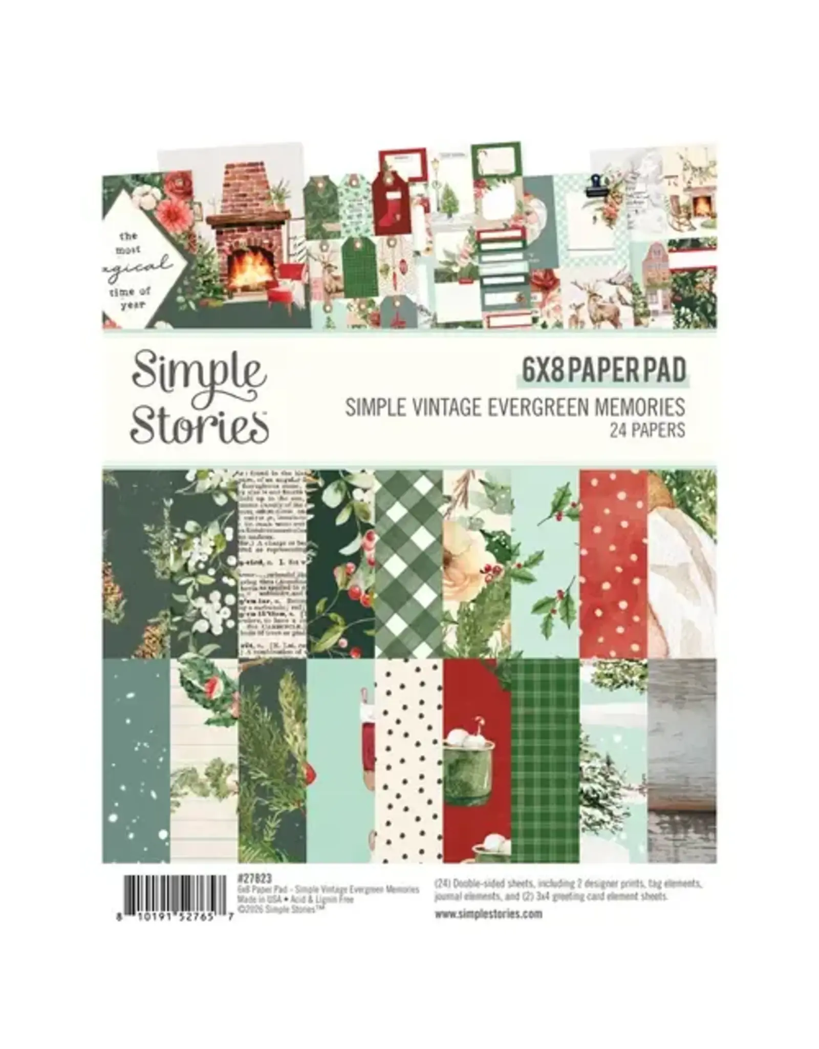 SIMPLE STORIES SIMPLE STORIES SIMPLE VINTAGE EVERGREEN MEMORIES 6x8 PAPER PAD 24 SHEETS