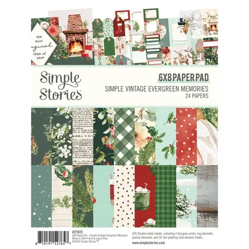 SIMPLE STORIES SIMPLE STORIES SIMPLE VINTAGE EVERGREEN MEMORIES 6x8 PAPER PAD 24 SHEETS